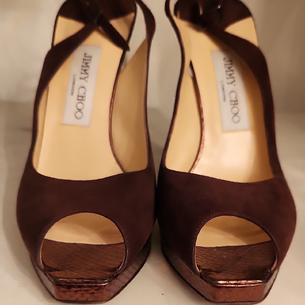 Jimmy Choo Brown Peep Toe Heels